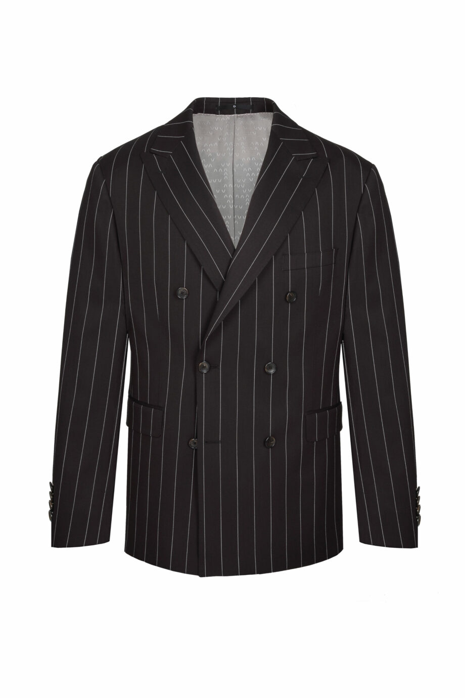 Double-breasted blazer in brown with pinstripes